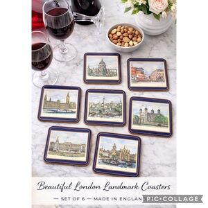 LONDON LANDMARKS COASTER SET OF 6 PIMPERNEL MADE IN ENGLAND VINTAGE BAR DECOR